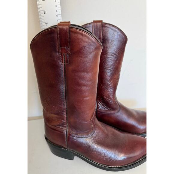 Men’s Cowboy Boots Leather Size 11EE
Dark Brown Red Side Loops Low Heel - Picture 4 of 13